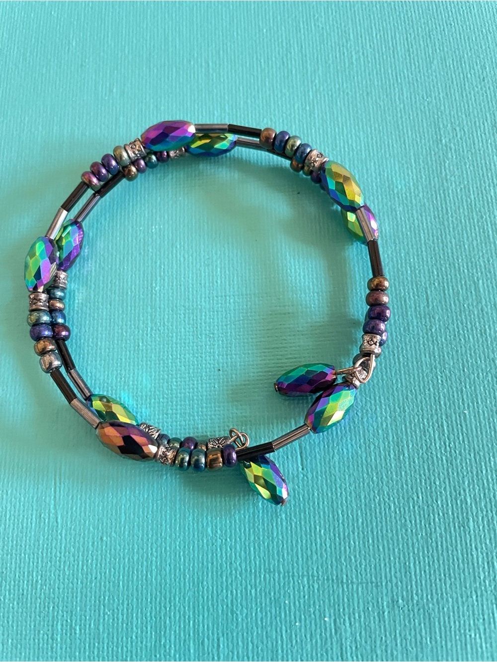 Iridescent Multicolor Beaded Wrap Bracelet